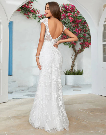 Mermaid Lace V-Neck Wedding Dress