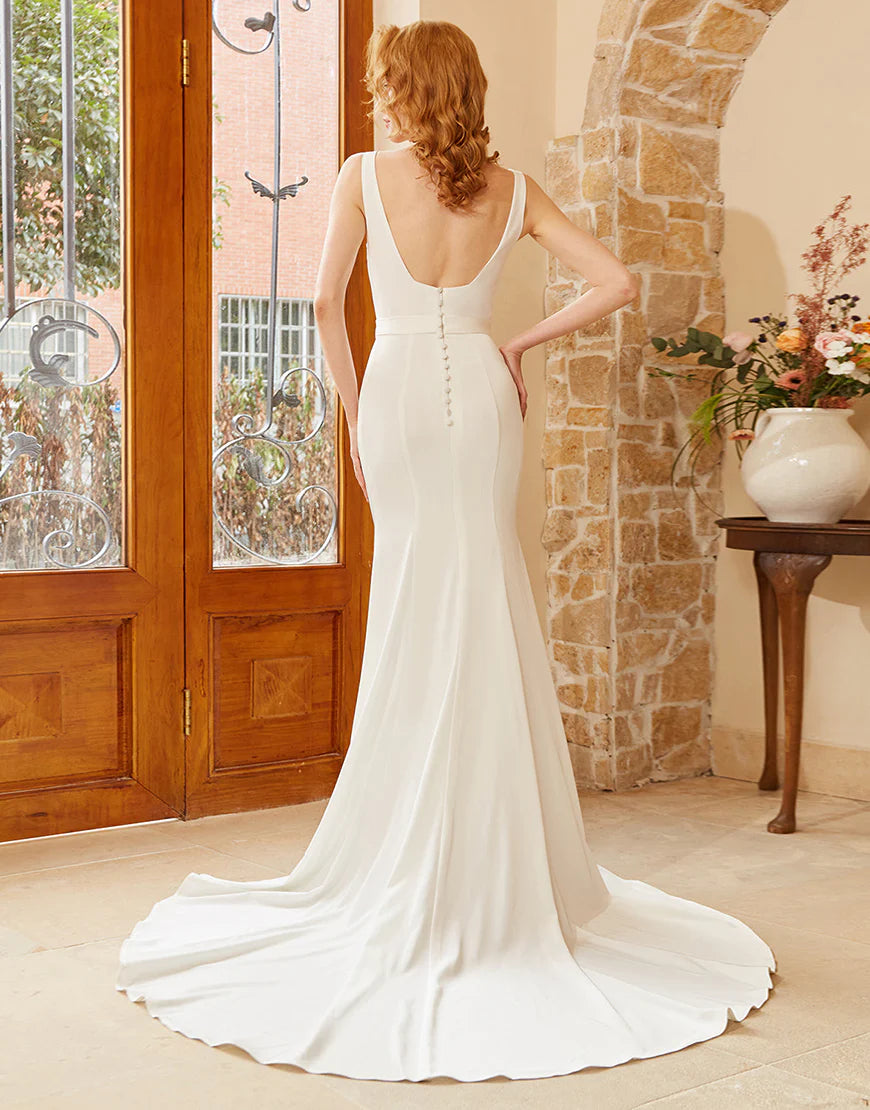 Square Neck Wedding Dress With Sweep Train