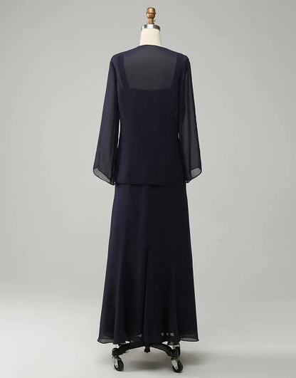 Navy Two Piece Sparkly Beaded Mother of the Bride Dress