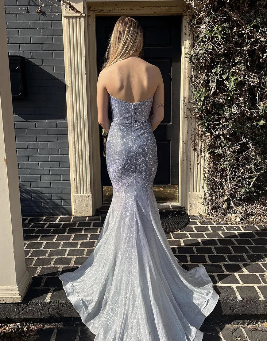 Mermaid Sequin Strapless Long Prom Dress
