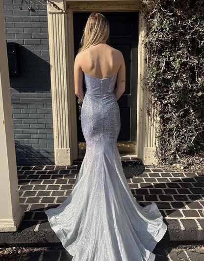 Mermaid Sequin Strapless Long Prom Dress