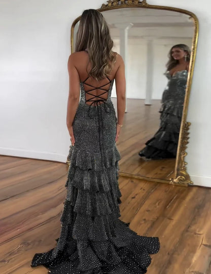 Mermaid Beaded Spaghetti Straps Long Prom Dress