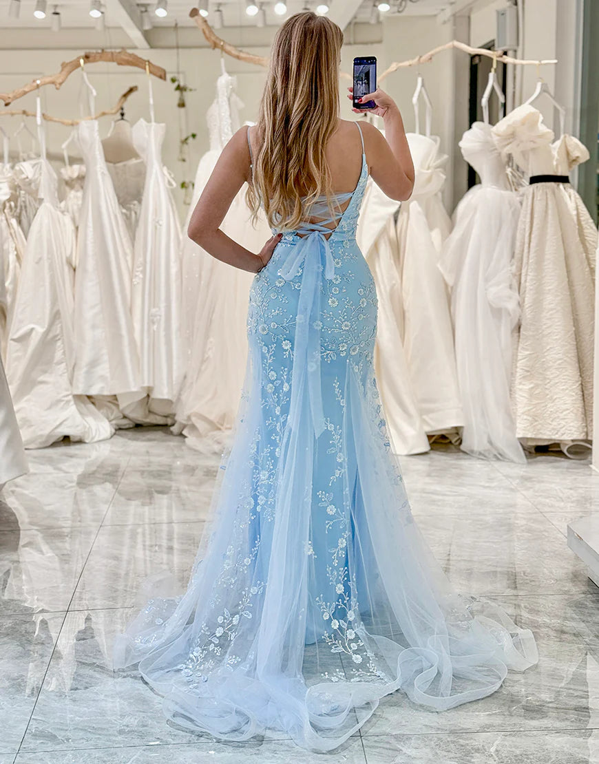 Mermaid Spaghetti Straps Long Prom Dress With Appliques