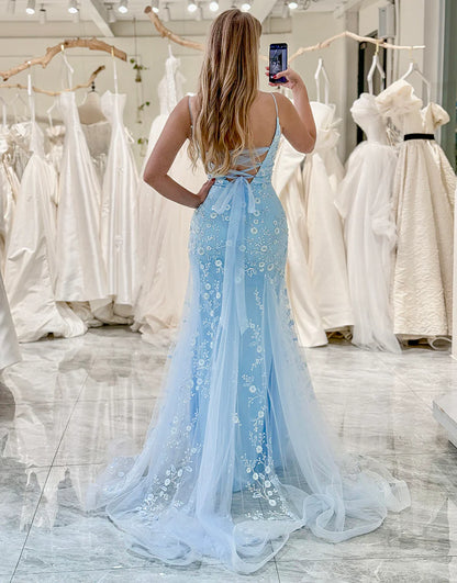 Mermaid Spaghetti Straps Long Prom Dress With Appliques
