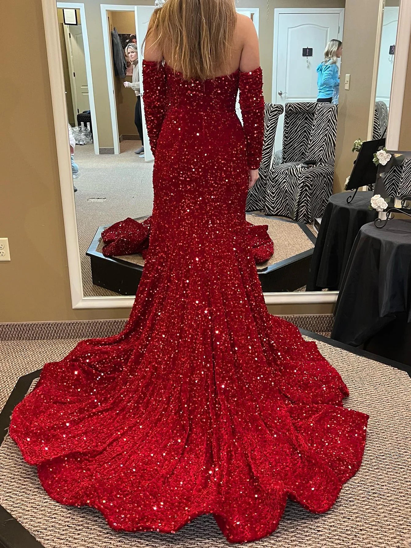 Mermaid Sequin Off the Shoulder Long Prom Dress