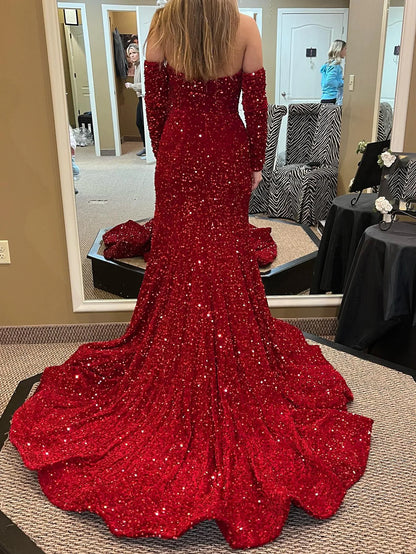 Mermaid Sequin Off the Shoulder Long Prom Dress