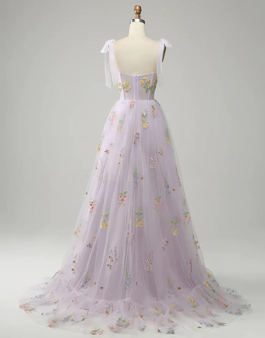 Embroidery Corset Long Prom Dress