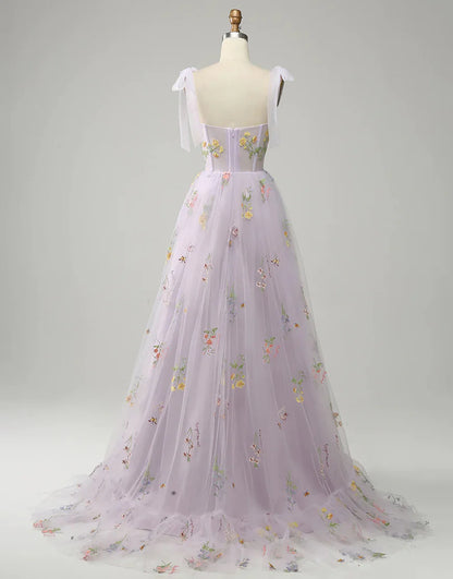 Embroidery Corset Long Prom Dress