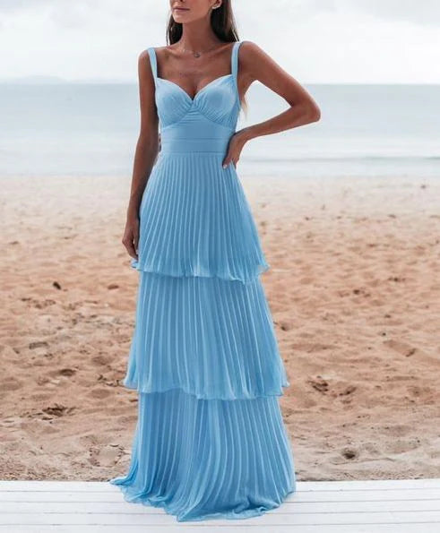 My Hers Prom Dress A Line Chiffon Sleeveless Mid Waist Pleated Layering Fashion Ladies Formal Dress