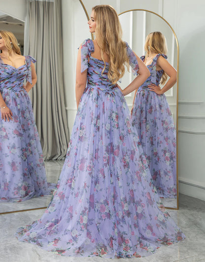 A Line Tulle Convertible Long Prom Dress