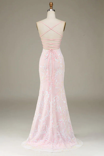 Mermaid Pink Long Prom Dress with Appliques With Slit