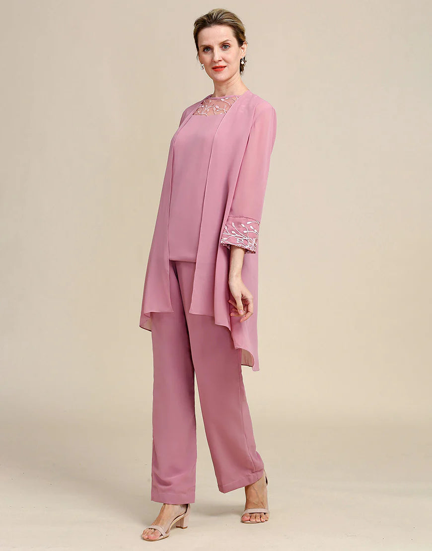 Blush Long Sleeves 3 Piece Mother of the Bride Pant Suits