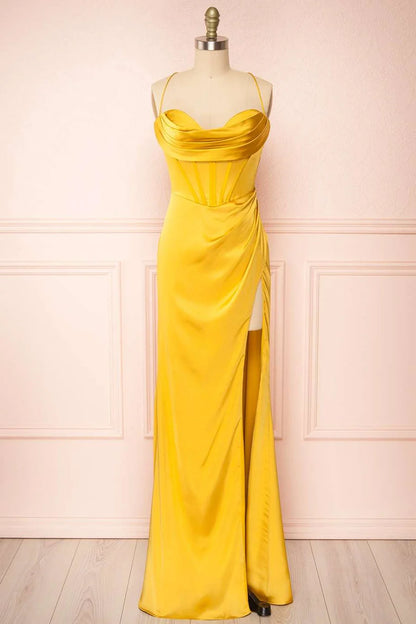 Cowl Neck Lace-Up Back Mermaid Long Prom Dress