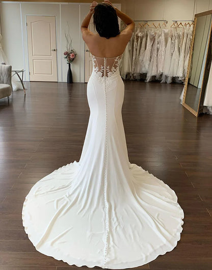 Mermaid Off The Shoulder Straps Simple Lace Back Wedding Dress