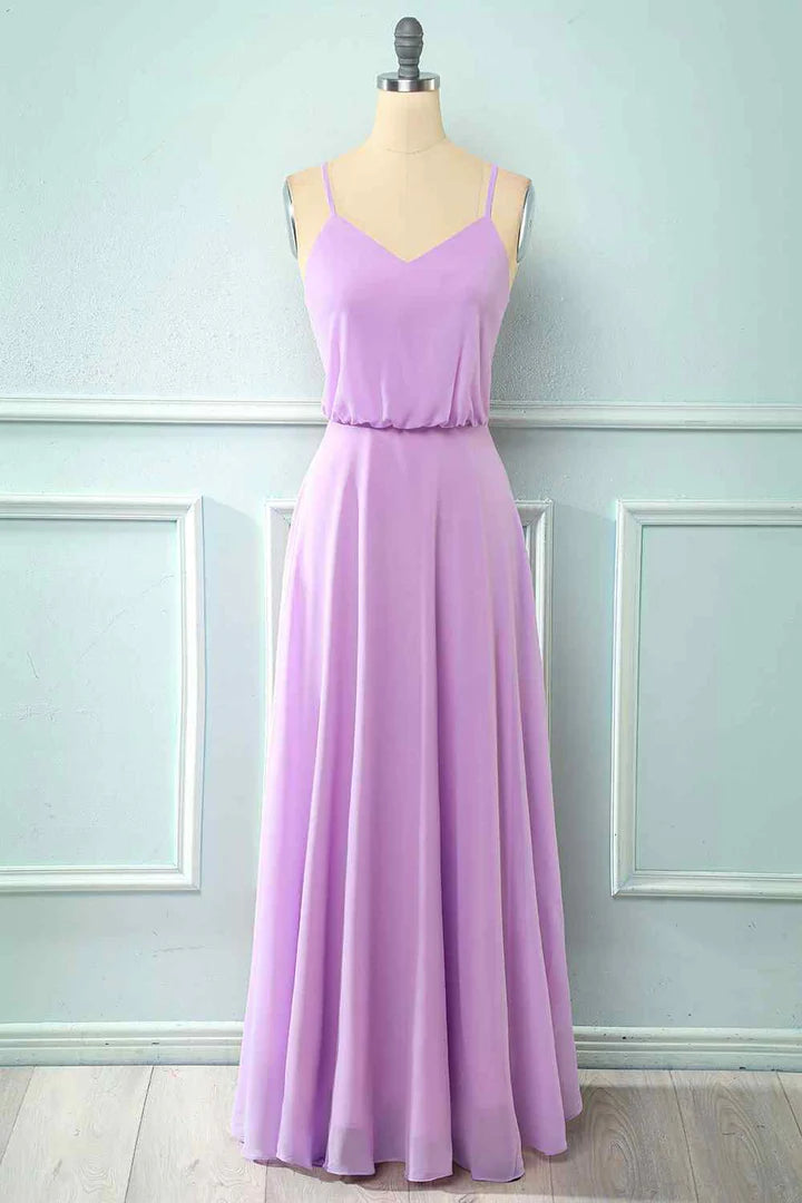 Light Purple Chiffon Spaghetti Straps Retract your waist Bridesmaid Dress