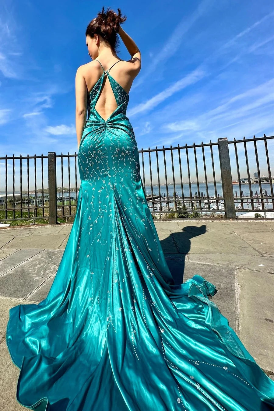 Lace V-Neck Trumpet Long Gown