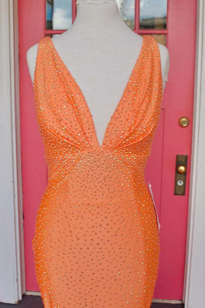 Beaded V-Neck Empire Long Formal Dress