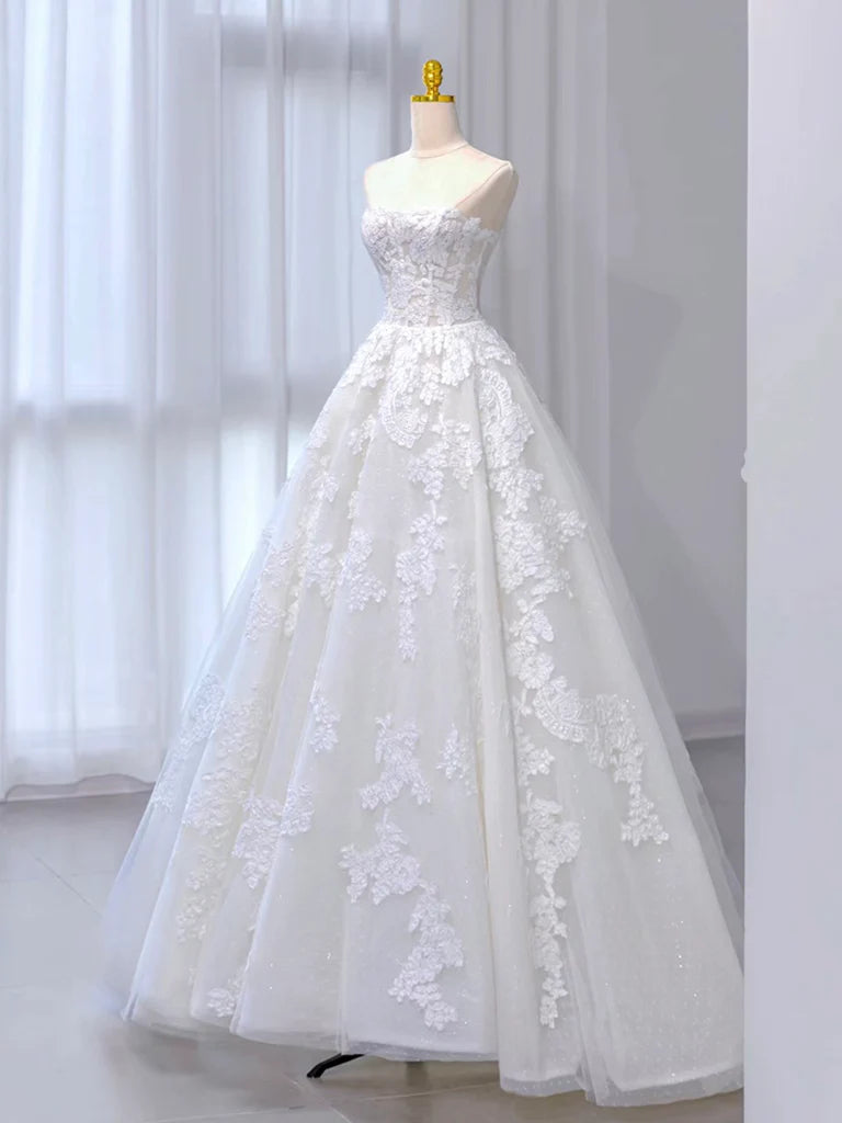 Wedding Dress A-Line Tulle Lace Sweep Atmosphere Elegant Train Long Dress