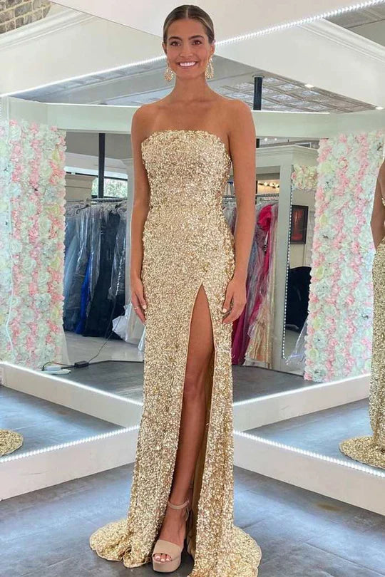 Sequin Strapless Backless Mermaid Prom Dress