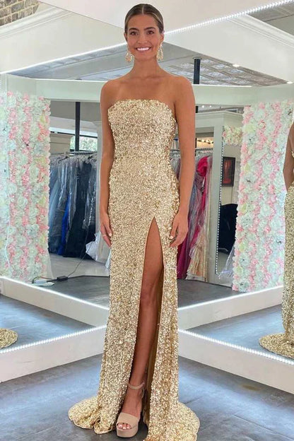 Sequin Strapless Backless Mermaid Prom Dress