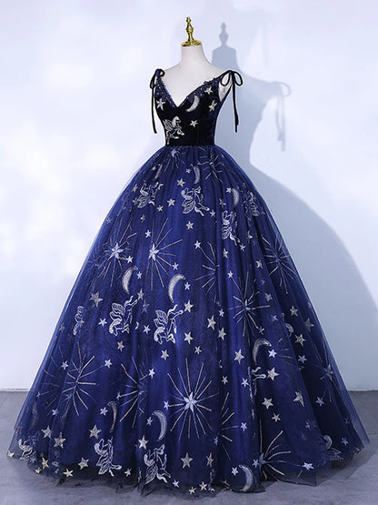 A-Line Tulle Fantastic Tianma Starry Sky Lace Long Elegant Prom Dress