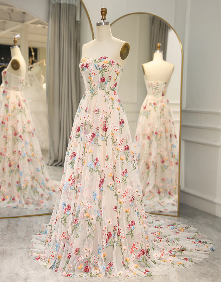 Tulle Sweetheart Long Corset Prom Dress