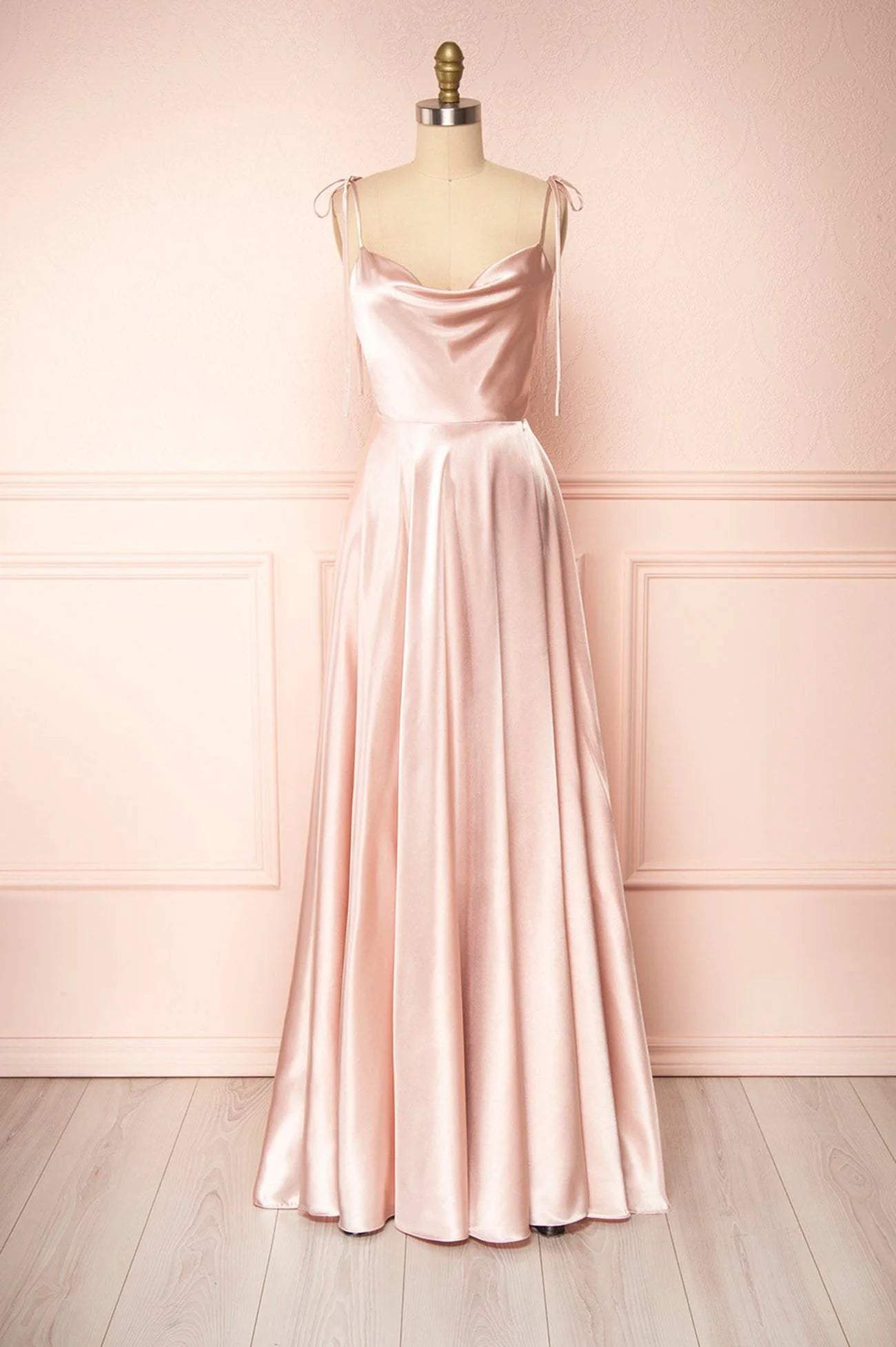 A-Line Spaghetti Straps Satin Long Prom Dresses Bridesmaid Dress