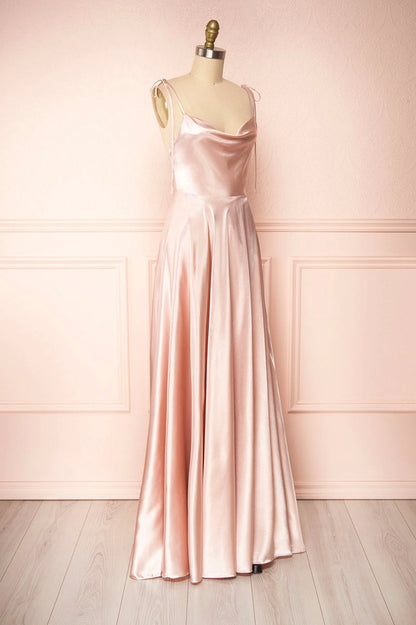 A-Line Spaghetti Straps Satin Long Prom Dresses Bridesmaid Dress