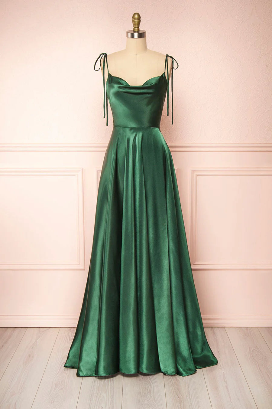 A-Line Spaghetti Straps Satin Long Prom Dresses Bridesmaid Dress