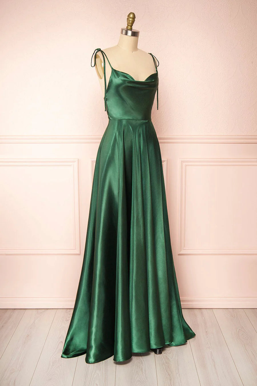 A-Line Spaghetti Straps Satin Long Prom Dresses Bridesmaid Dress