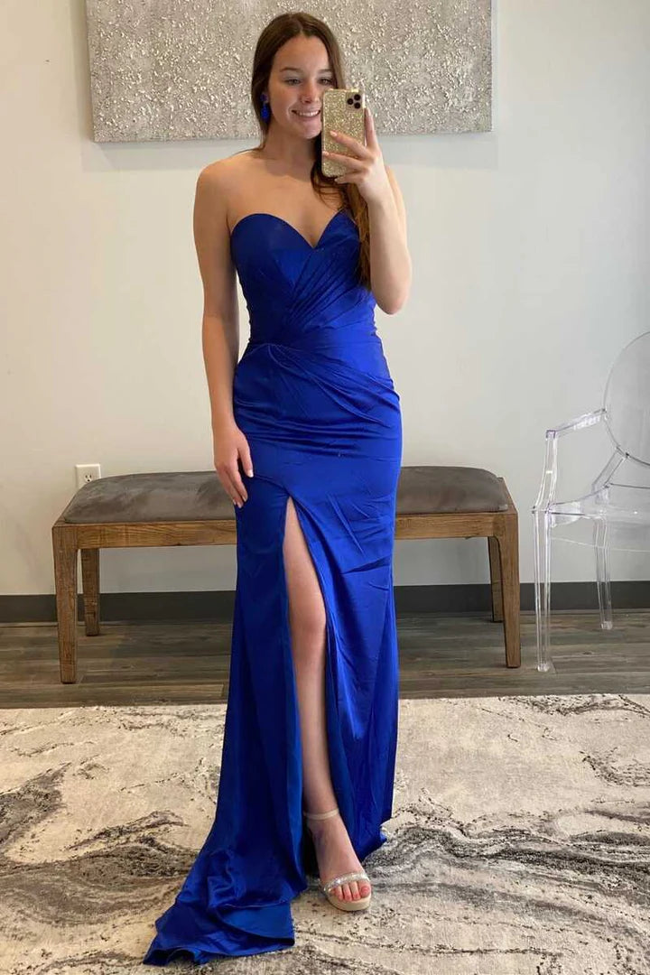 Sweetheart Satin Long Formal Dress with Slit