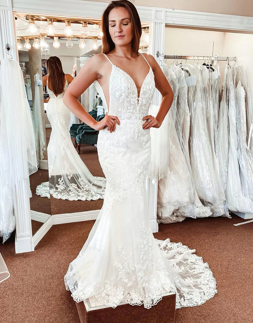 Lace Mermaid Backless Long Wedding Dress