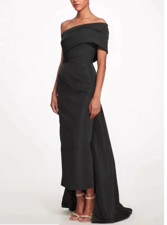 Sheath / Column Evening Gown Elegant Dress Formal Prom Sweep / Brush Train Sleeveless One Shoulder Taffeta Backless with Bow(s) Strappy Party Dresses Wedding Guest Dresses