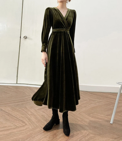 Evening dress Long Sleeves Velvet Dress Autumn Winter V Neck Long Wrap Bridesmaid Dress