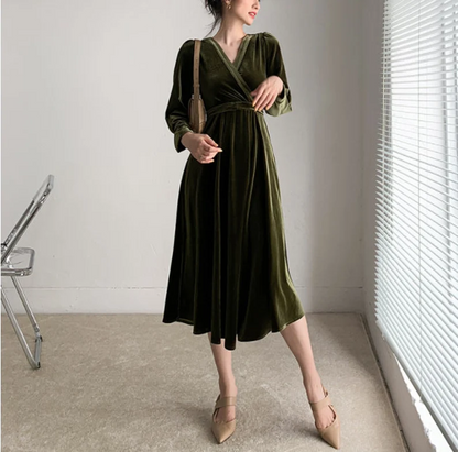 Evening dress Long Sleeves Velvet Dress Autumn Winter V Neck Long Wrap Bridesmaid Dress