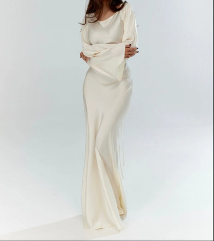 Autumn Winter Wedding Guests Dress Mermaid Cultivate oneself Long Sleeves Evening Dress