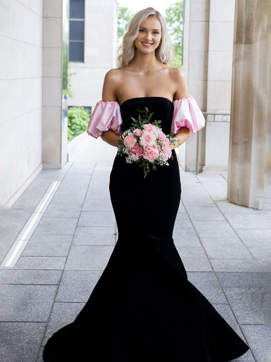 Formal Wear Dresses Off Shoulder Mermaid Cultivate oneself Velvet Long Prom Dress Detachable Sleeves Evening Dress