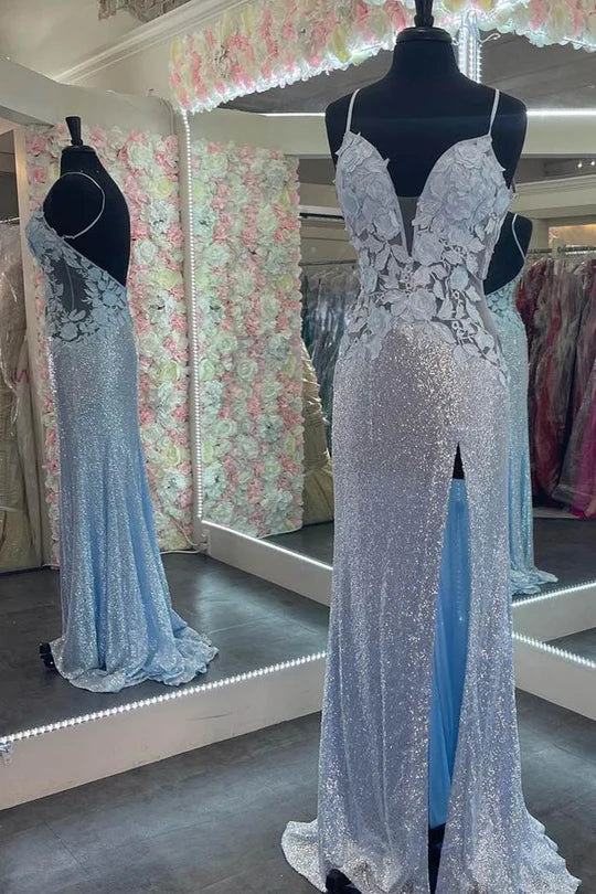 Straps  Sequins Appliques Long Formal Dress