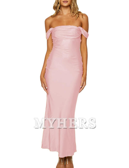 Elegant Off The Shoulder Ruched Backless Maxi Dress Strapless Tube Sleeveless Fitted Bridesmaid Dresses Wedding Guests Dresses