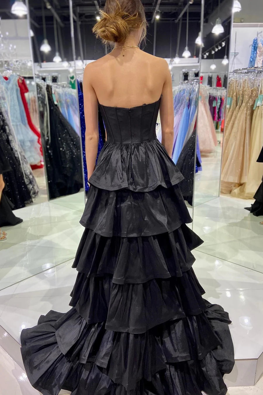 Sweetheart Ruffle Tiered High-Low Prom Dress