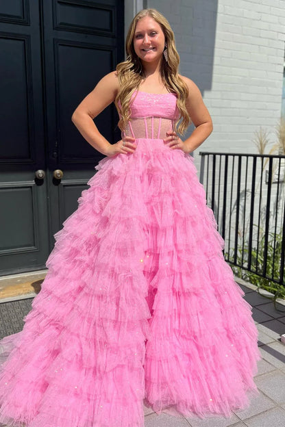 Strapless Tulle Sequin A-Line Prom Gown