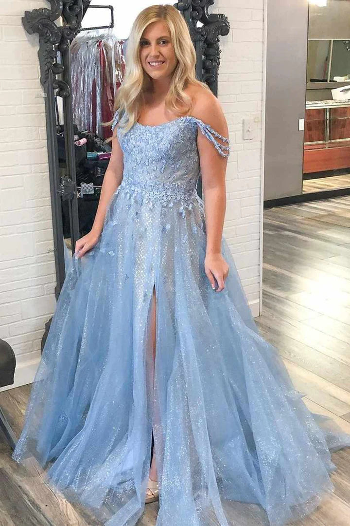 Tulle Off-the-Shoulder Appliqués Long Prom Dress