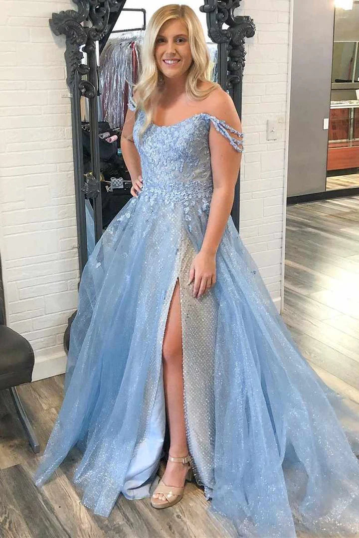 Tulle Off-the-Shoulder Appliqués Long Prom Dress