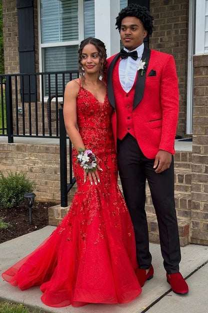 Appliques Lace-Up Back Trumpet Long Prom Dress