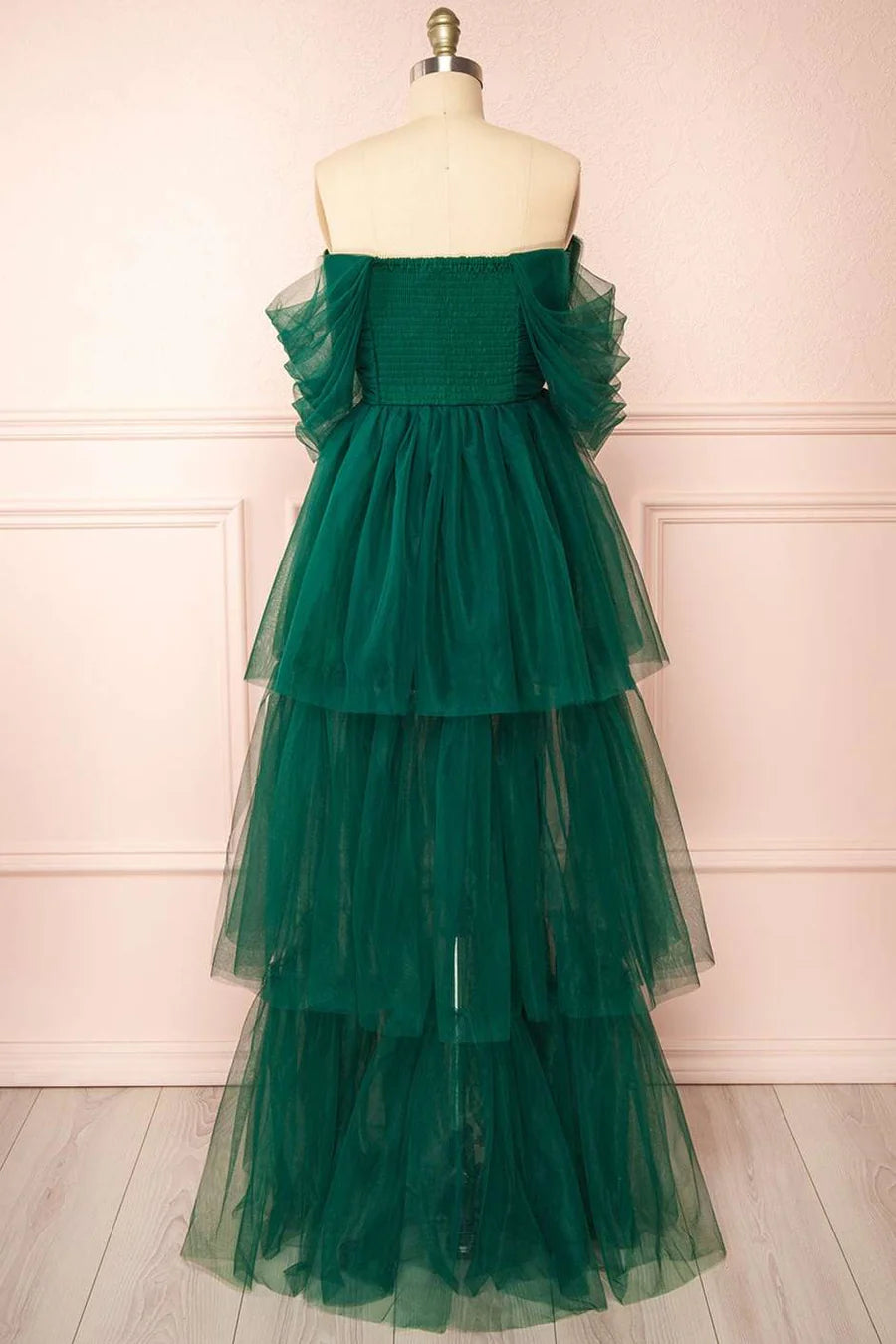Tulle Off-the-Shoulder A-Line Tiered Prom Dress