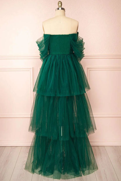 Tulle Off-the-Shoulder A-Line Tiered Prom Dress
