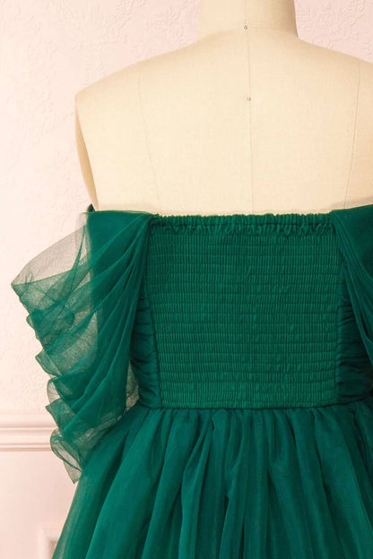 Tulle Off-the-Shoulder A-Line Tiered Prom Dress