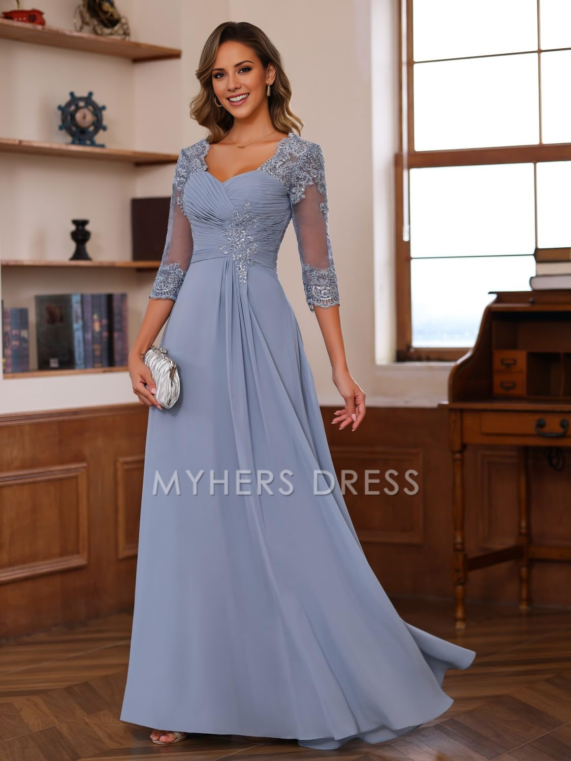 My Hers New Product Mother of The Bride Dress A Line Sweetheart Chiffon Dresses Lace Half Sleeve Elegant Wedding Guests Dresses