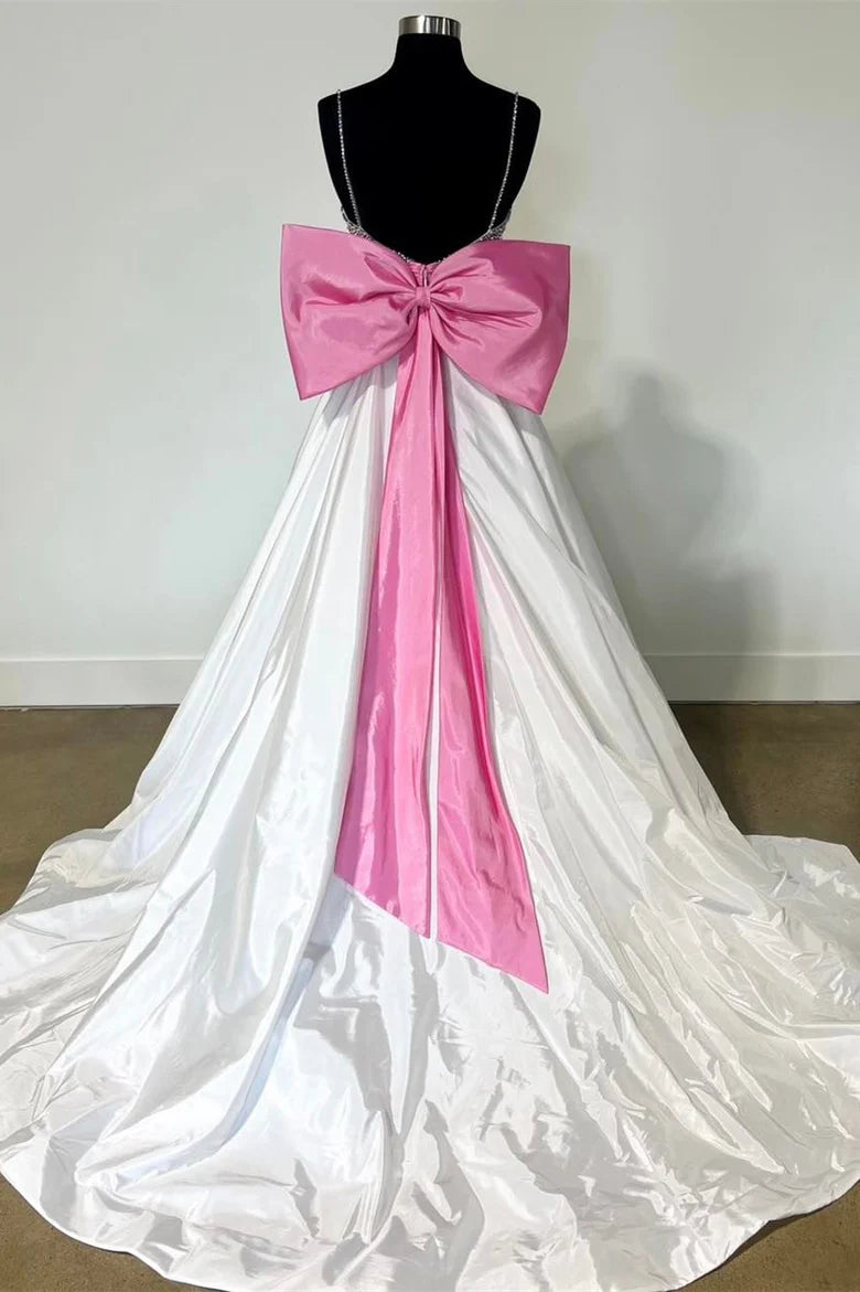 Beaded Bow-Back A-Line Long Formal Dress