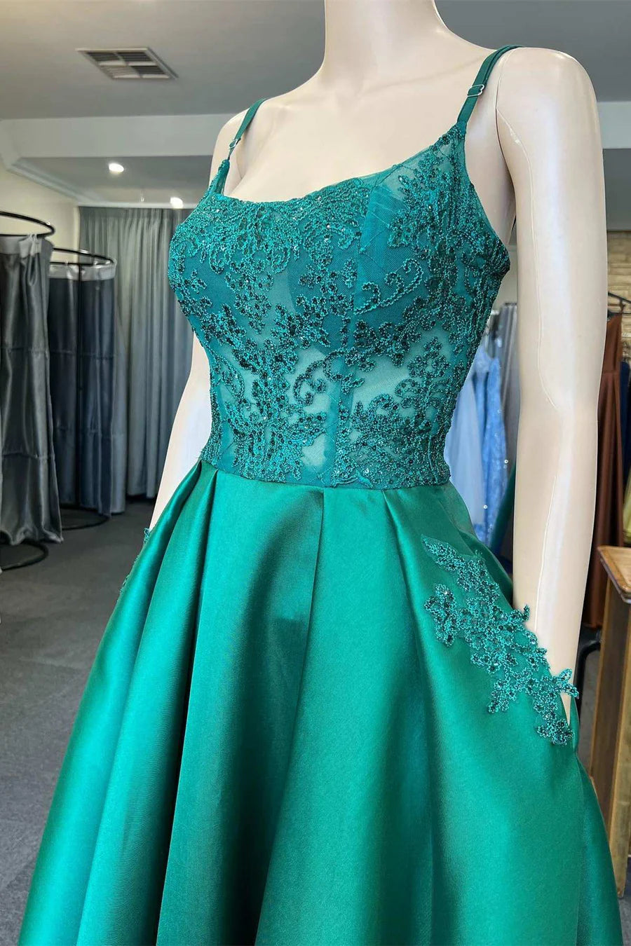 Scoop Neck A-Line Prom Dress with Pockets